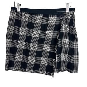 Madewell Size 4 Black and White Houndstooth Plaid Wool Blend Wrap Mini Skirt